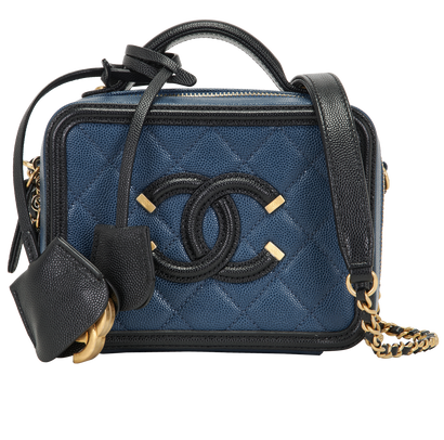 Small Filigree, &pound;2,600, Handbags, Black/Navy, Caviar Leather, Front view